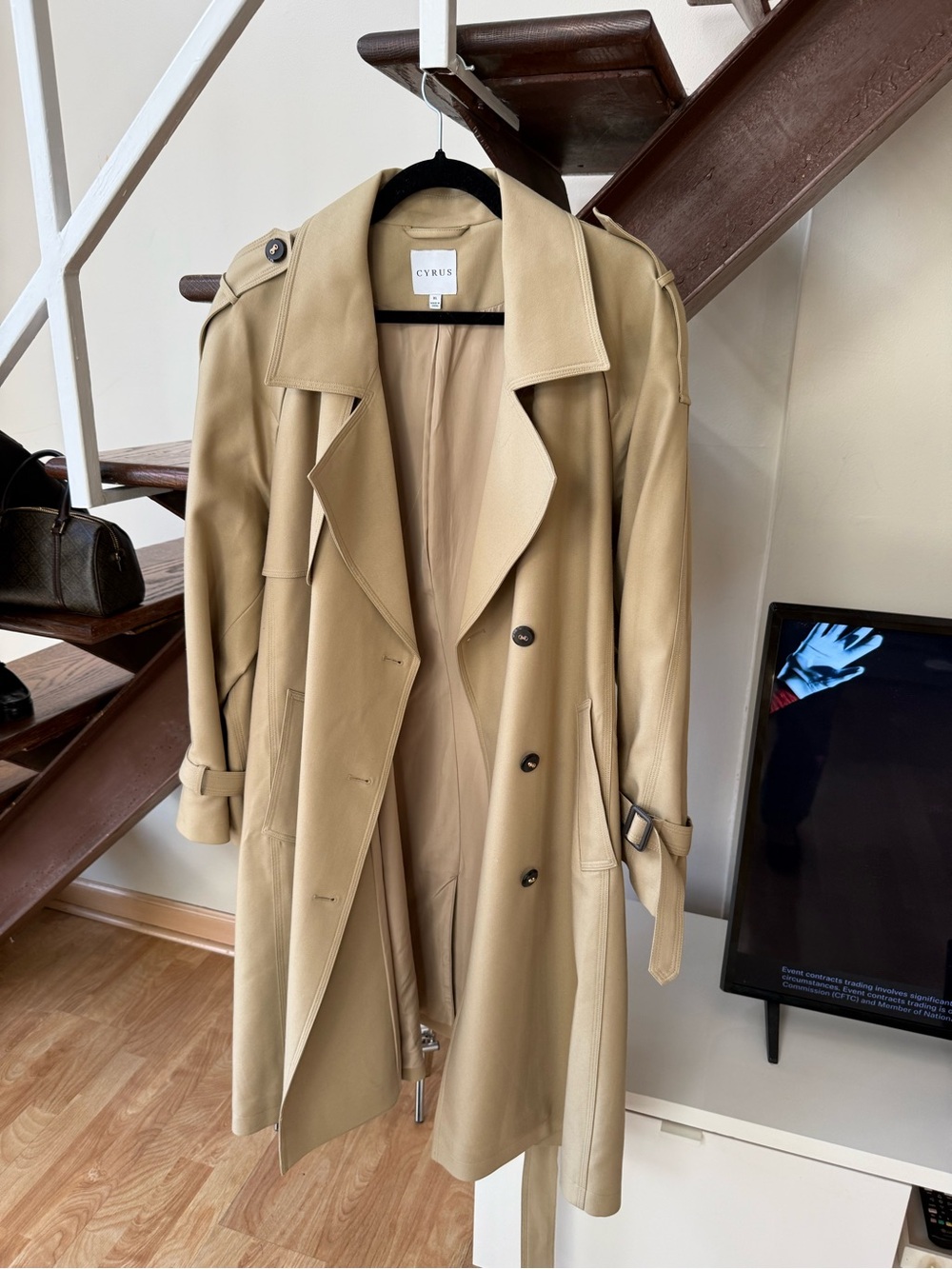 Cyrus Double-Breasted Trench Coat in Olive-Tan - Picture 2 of 3